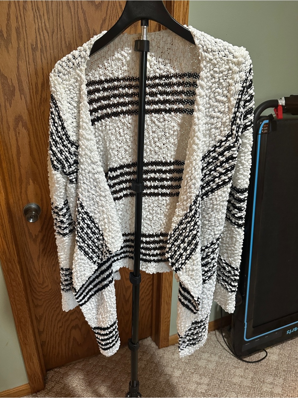 Black & White Striped Open-Front Women’s Cardigan